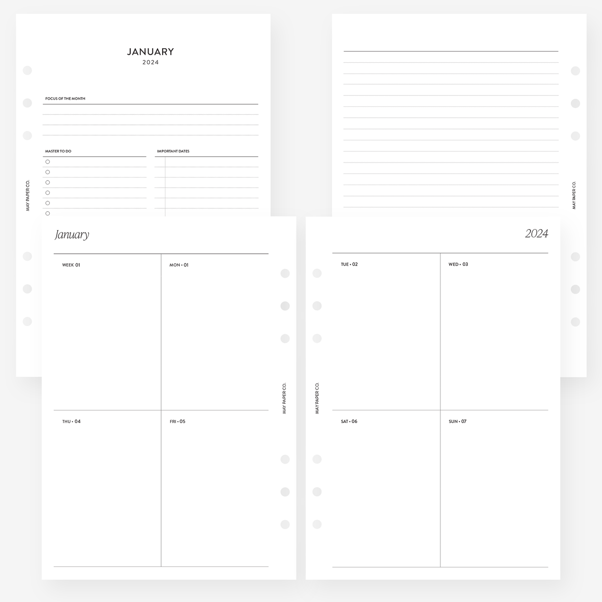 PRINTABLE 2024 WEEKLY WO2P Vertical Border Blank | MAY PAPER CO.