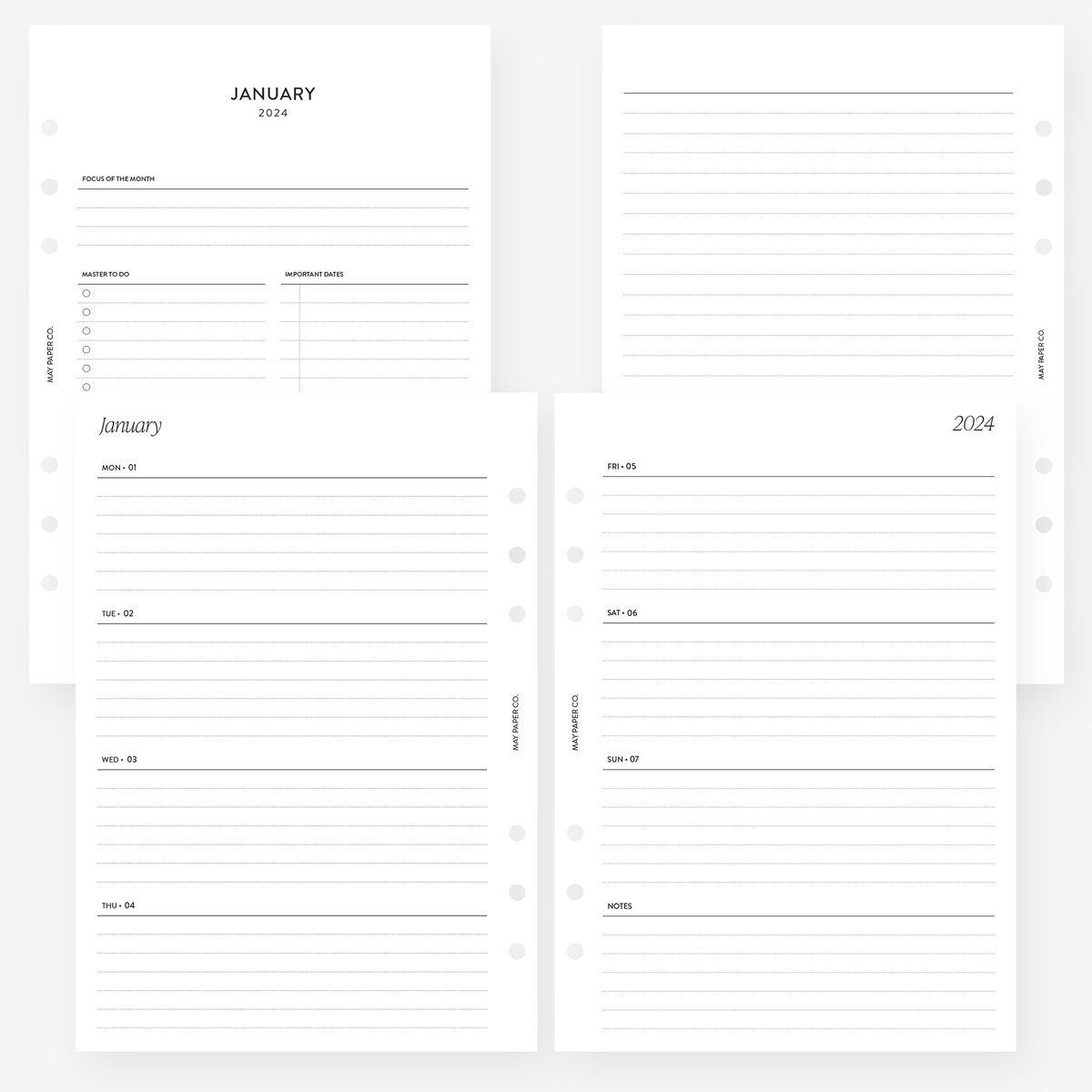 2024 WEEKLY Planner Insert Dated WO2P Horizontal Lined | MAY PAPER CO.