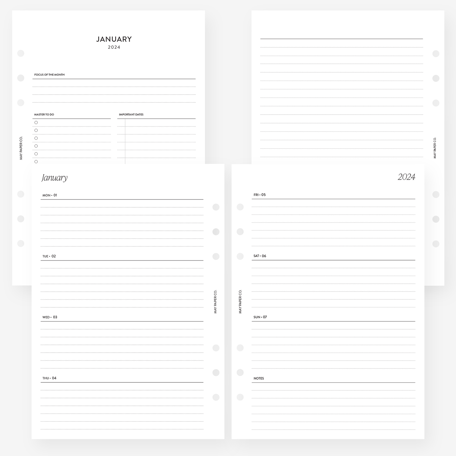 2024 WEEKLY Planner Insert Dated WO2P Horizontal Lined | MAY PAPER CO.